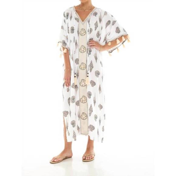 NEW MINT women's seashells long kaftan in white - Picture 1 of 1